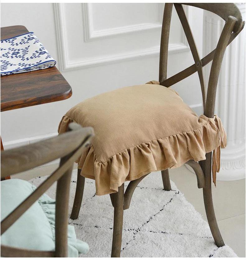 Cream Cotton Ruffles Chair Cushion Cover Flouncing Dinning Chair Pat Decor Customizable Princess Frill Cotton Home Decoration