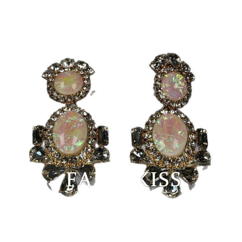 Heavy Industry Atmospheric Inlaid Rhinestones Color Changeable High-end Pink Temperament Women's Earrings