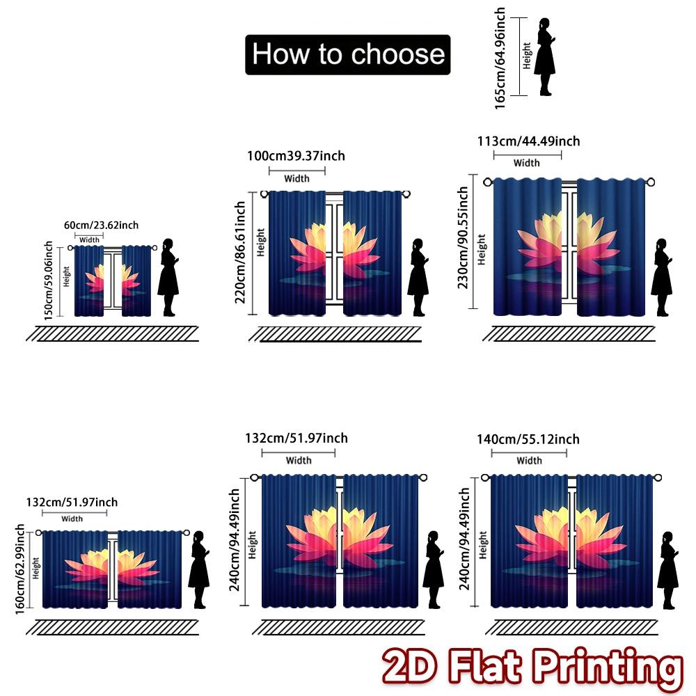 2D FLAT PRINTING 2pcs Curtains (Without Rod) Glowing Lotus on Water Easter Festival Fashion Curtains Fabric Curtains All Seasons