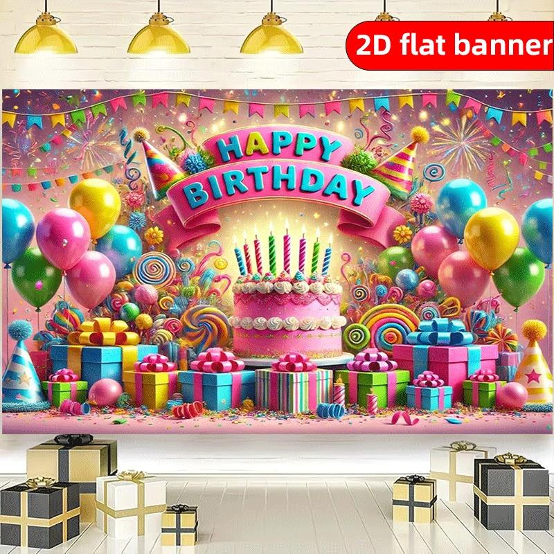 1 pezzo di tessuto di sfondo 2D, striscione di sfondo in poliestere con scene ricche e colorate per feste di compleanno