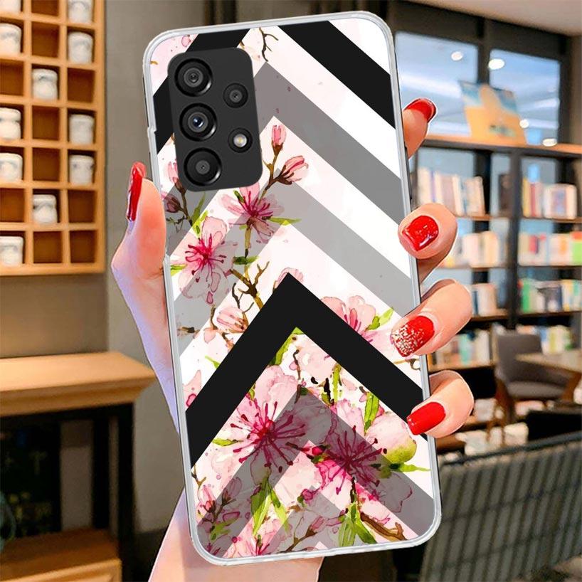 

Black White Stripes Flower Phone Case For Samsung Galaxy A17 A37 A57 A16 A26 A36 A56 A15 A25 A35 A55 A14 A24 A34 A54 A13 A23 A33 Samsung A13 5G