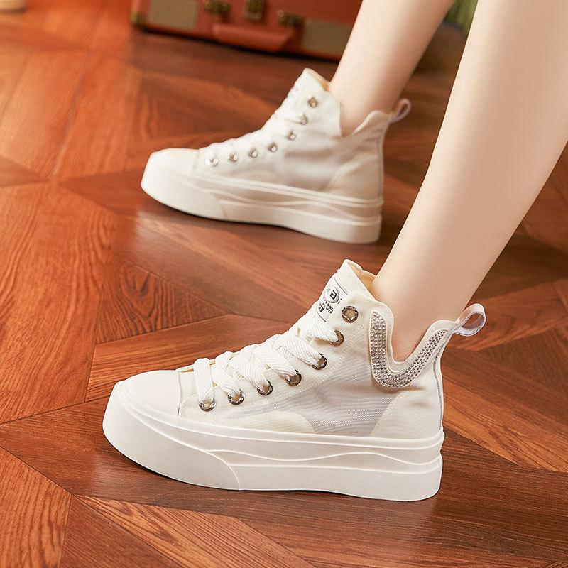 High-top Canvas Shoes Women's 2025 Summer New Breathable Mesh Sandals Student Red Fashion Versatile Casual Board Shoes