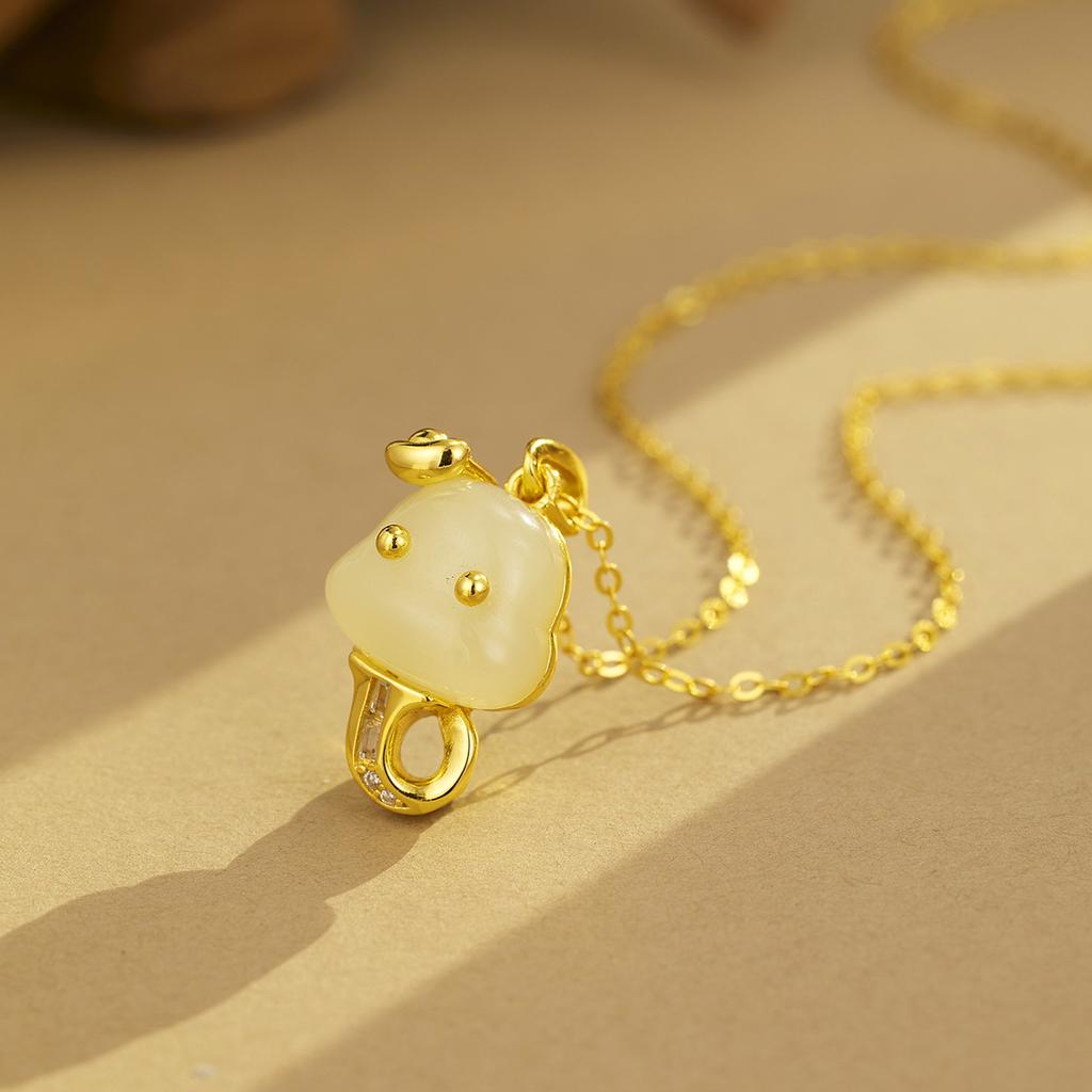 S925 Sterling Silber Neue Jahr der Schlange Schlange Baby Halskette Weibliche Natürliche Hetian Jade Anhänger Natal Jahr Schlüsselbein Kette