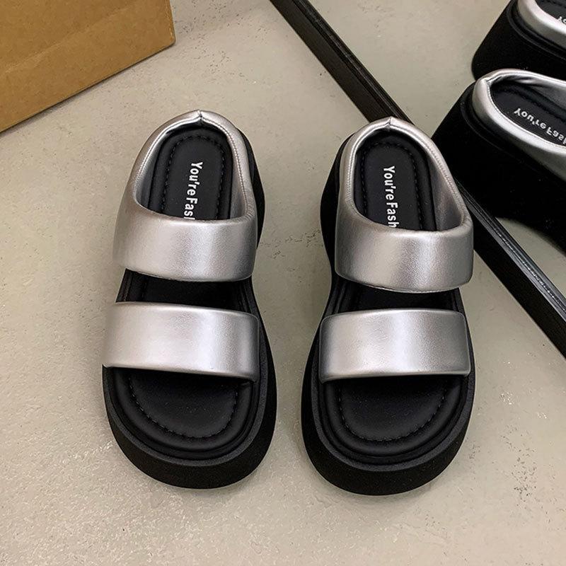 Thick-soled high-heeled small man cool slippers women's summer wear 2025 new Internet celebrity super hot fashion with skirt beach shoes