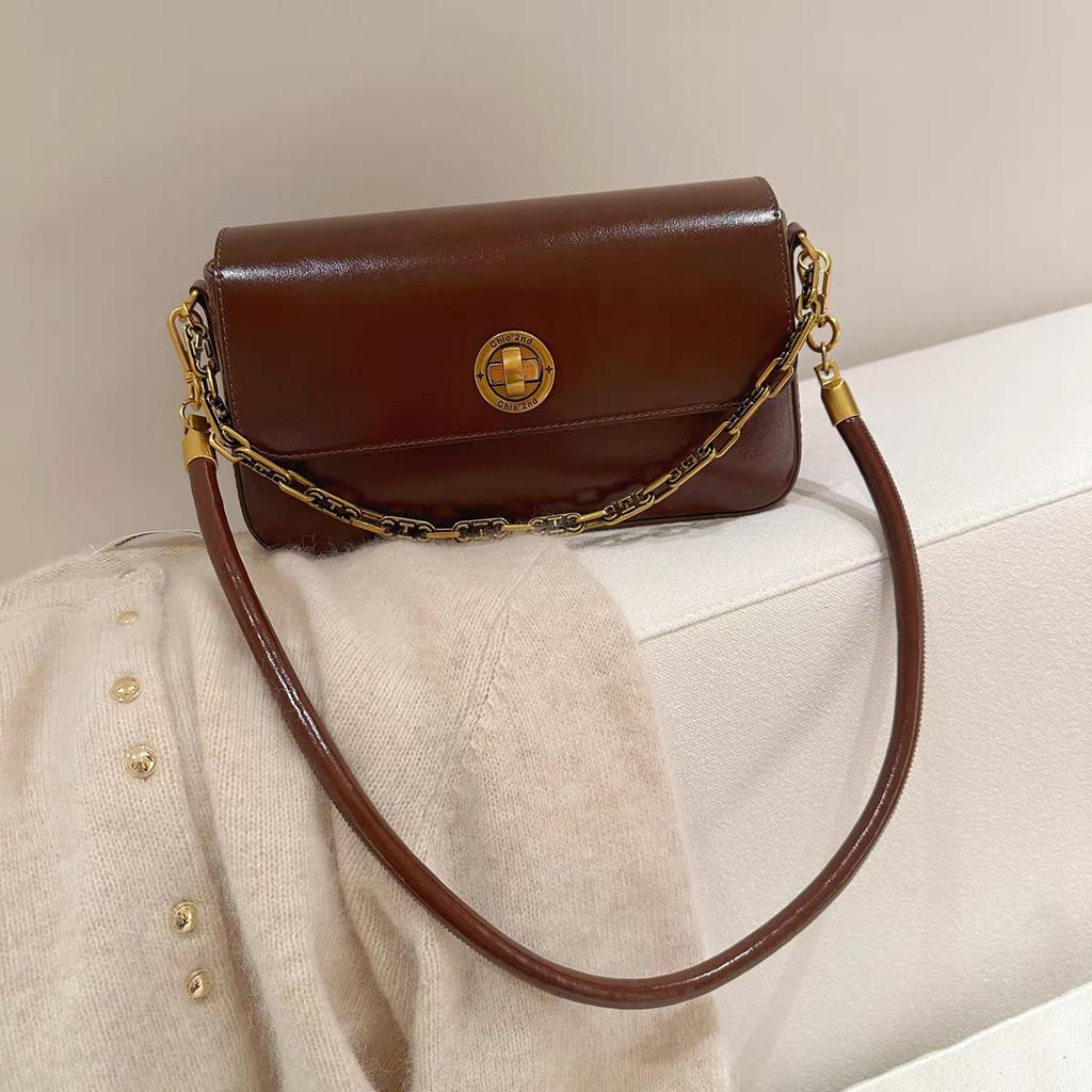 Nanfeng Versatile Trendy Fashion Golden Autumn Roman Small Square Bag Women's 2025 New One-Shoulder Armpit Bag Commuter Crossbody Bag