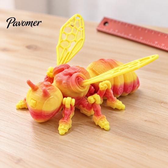 Lifelike Insect Model 3D Printed Bee Refrigerator Magnet, Realistic Flexible Joint Figurine, Articulated Jointed Toy Magnetic Decor for Kitchen Fridge