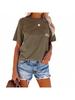 Women's Letter Print Crew Neck T-Shirt Short Sleeve Loose Basic Tee with Pocket