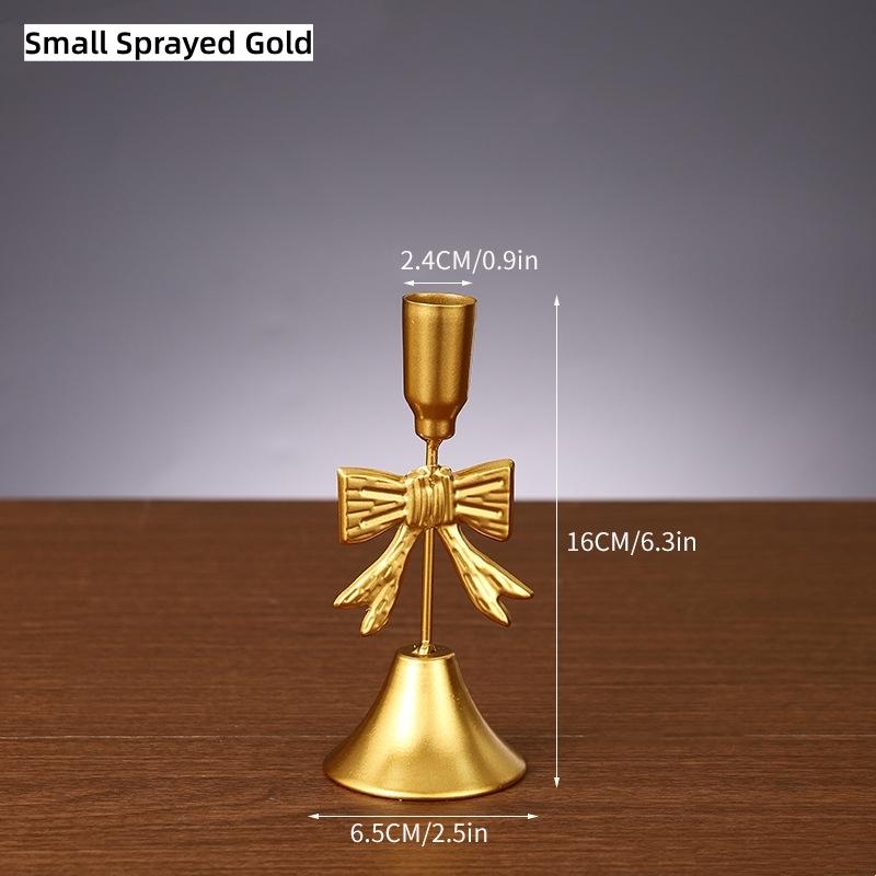 Christmas Golden Bow Candle Holder Sturdy Iron Candlestick Festive Bow Candlestick Sophisticated Light Luxury Candle Holder