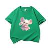 Kids Cotton T Shirt Cute Mouse Holding Daisy Print Crew Neck Short Sleeve Tee Casual Boys Girls Summer Tops