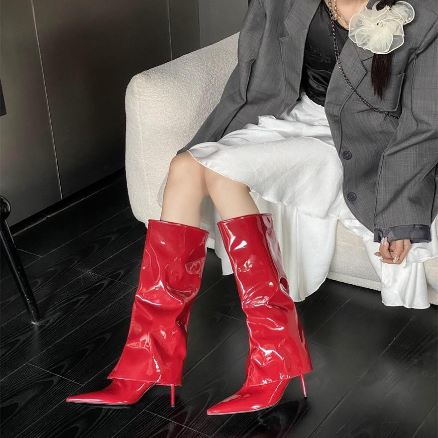 Herbst und Winter 2025 neue europäische und amerikanische Mode Internet-Berühmtheit spitz zulaufende Zehen dünner Absatz Mode dünnes Temperament High Heel Stiefel