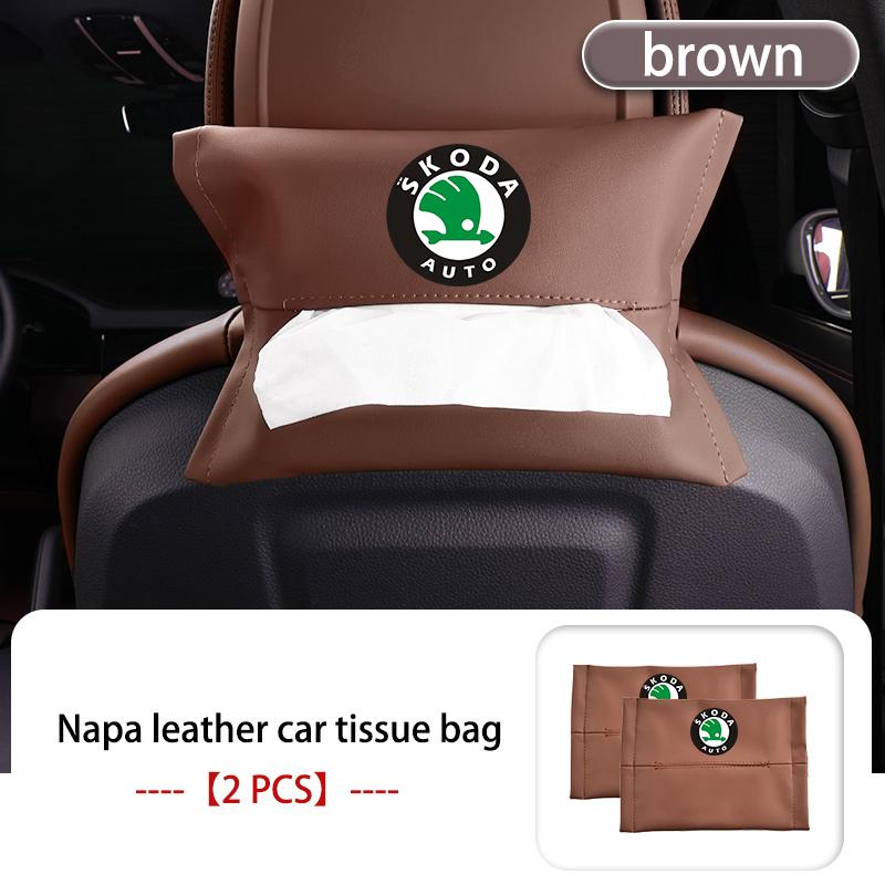 AAFO1 Car Armrest Box Seat Back Hanging Tissue Bag Cover Tissue Storage Accessories For Skoda Kamiq Karoq Octavia 2 3 Rapid Scala Kami