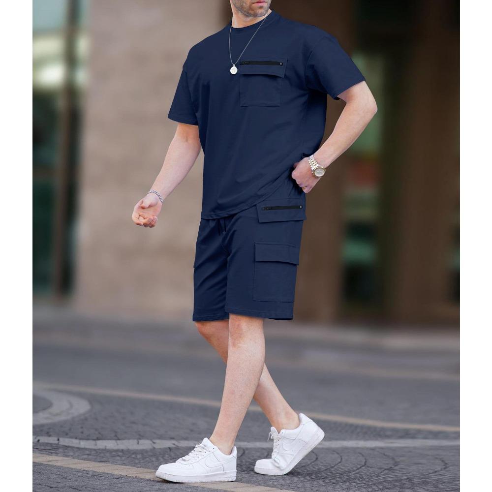 

Casual Sports T-shirt Solid Color Splicing Men s Set XXL темно-синього кольору