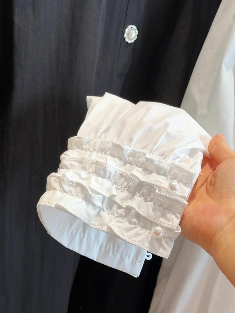 Spring 2026 Women's White Ruffle Stand Collar Loose Shirt