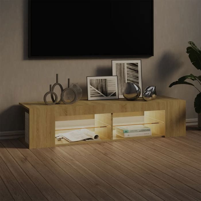 VidaXL Meuble TV avec Lumières LED Armoire Basse Centre de Divertissement Meuble Stéréo Salon Salle de Séjour Blanc et Chêne 804232