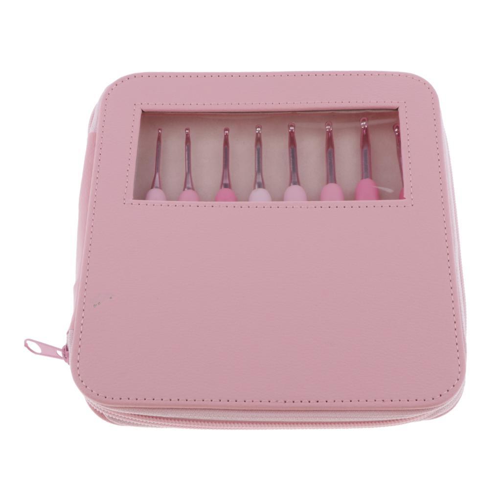 9pcs/set Handle Pink Crochet Hook Set Aluminum 1.0-10mm Knitting Needles Weave Craft Yarn Crochet Medium Roving Sewing Tools Kit