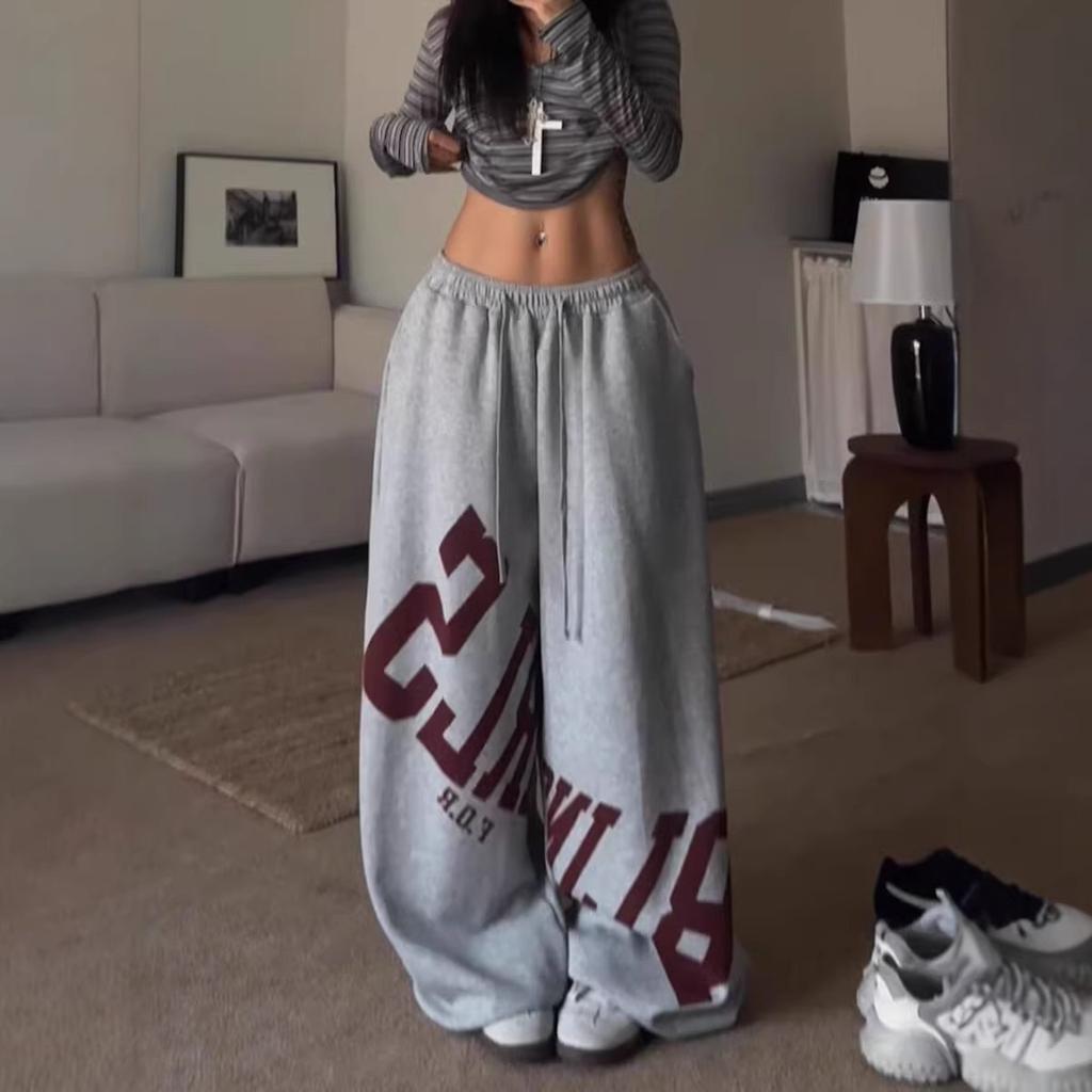 American Street Dance Alphabet Printed Straight Sweatpants Men's and Women's Hip Hop Trend Brand Loose Wide Leg Pants Sweatpants Dance Pants