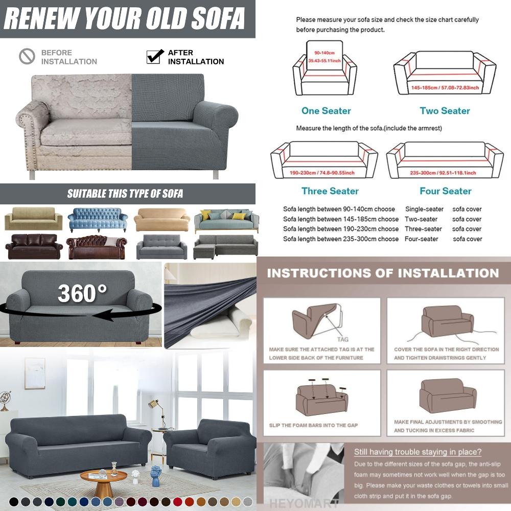 Super Stretch Sofa Cover 1-Piece Slipcover Furniture Protector Dog Pet Kids Friendly Washable Removable Jacquard Fabric for Home