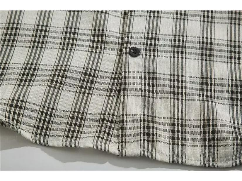 Trendy Men's Japanese Plaid Five-Point Sleeve Shirt for Summer