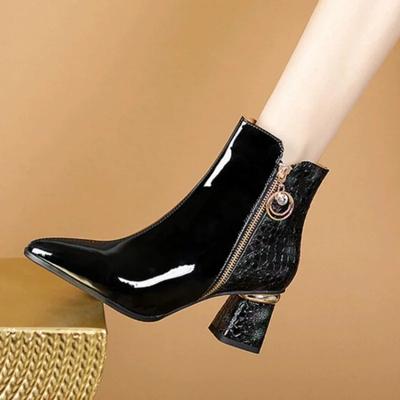 Fashion Luxury Shiny Short Boots Women New Winter British Fashion Comfortable High Heels Banquet Wedding Casual Shoes Lightweight