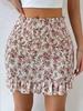 European & American Trendy Printed Waist-Cinching Shirred Slim-Fit Women's Summer Mini Skirt