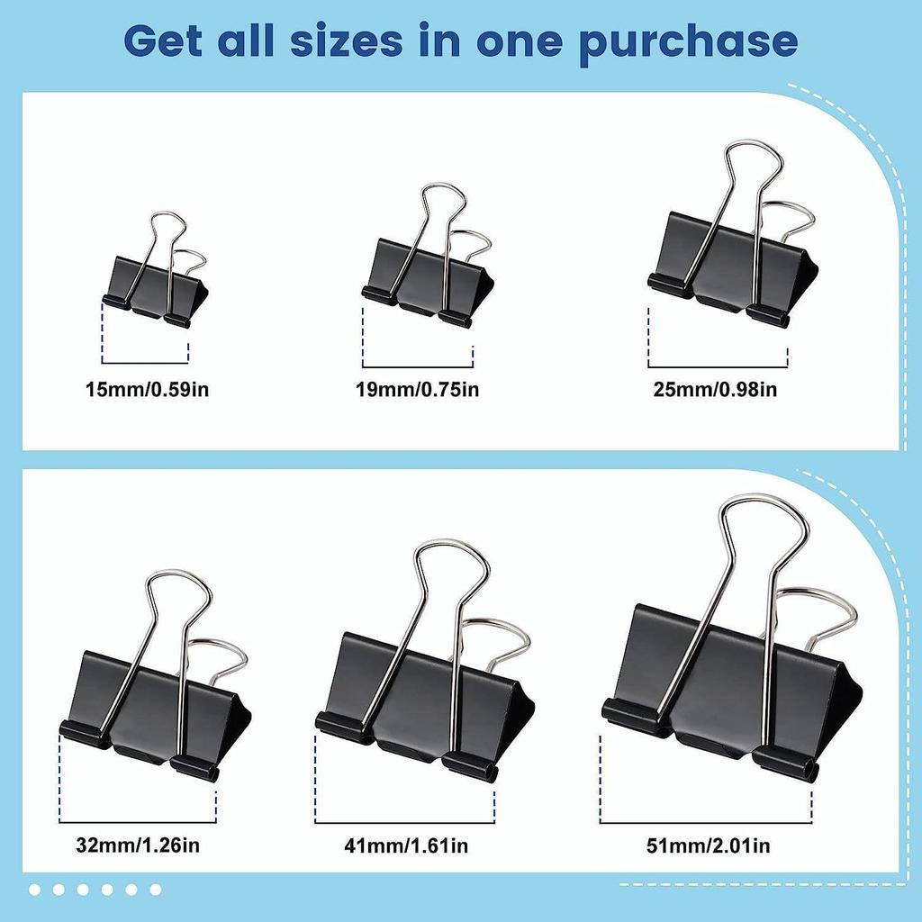 Multicolor Binder Clip Set: Long-tail, Black Metal Clips for Stationery & Paper