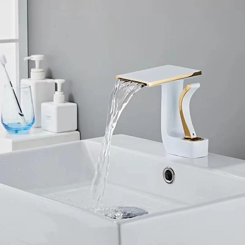 Tuqiu Bathroom Faucet Brass Gold White Bathroom Basin Faucet Cold And Hot Water Mixer Sink Tap Deck Mounted Black & Gold Tap