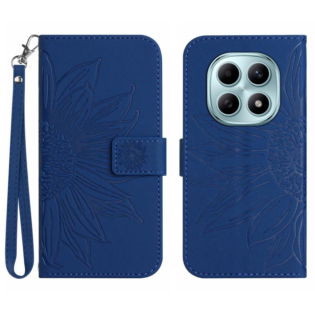 Für Xiaomi Poco M8 5G/Redmi Note 15 5G (Global)/15 4G (Global) Hülle Sonnenblumen-Prägung Leder-Geldbörse Handyhülle mit Handschlaufe