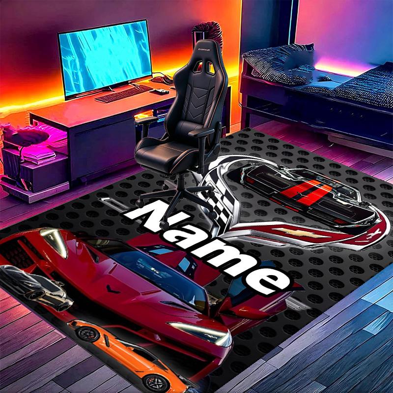 Custom Name Personalized Chevrolet Corvette Print Carpet, Versatile Home Decor Rug, for Playroom, Apartment, Balcony, Entryway, Hallway Gift