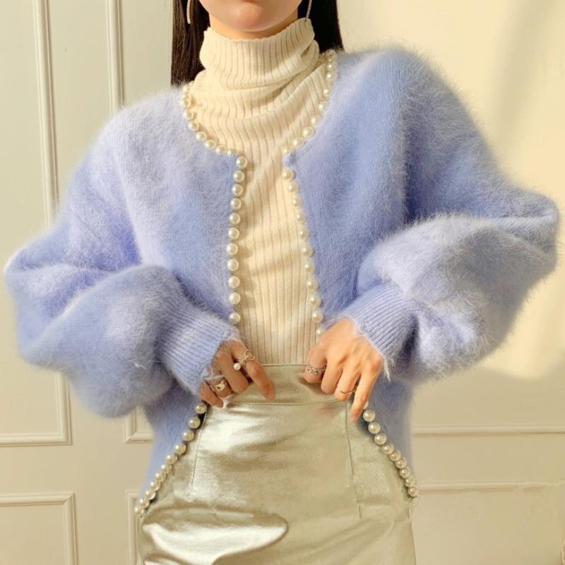 

GMXIA Джемпер Женское Пальто Осень Новый Темперамент Имитация Норки Вязаный Кардиган One size аква голубой