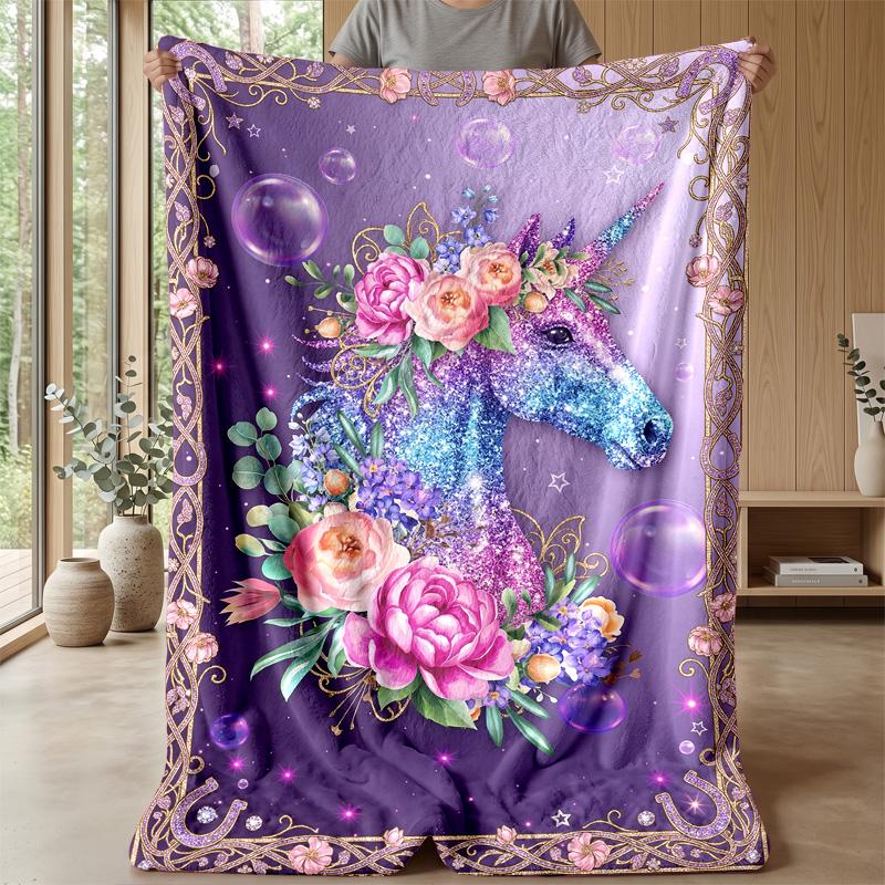 Fantasy Unicorn with Rainbow Theme Blanket Lightweight Warm Flannel Blanket Decorative Throw Blanket for Home Decoration
