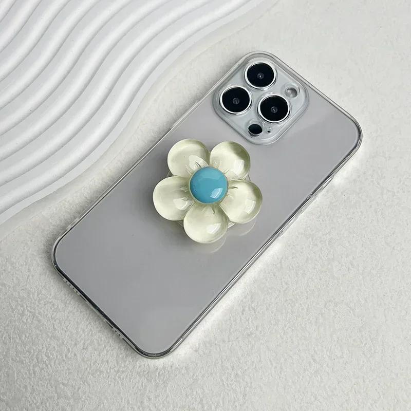 Transparent Resin Candy-Colored Flower Phone Holder Foldable Desktop Stand Cute Floral Retractable Grip for Mobile Devices 1pc