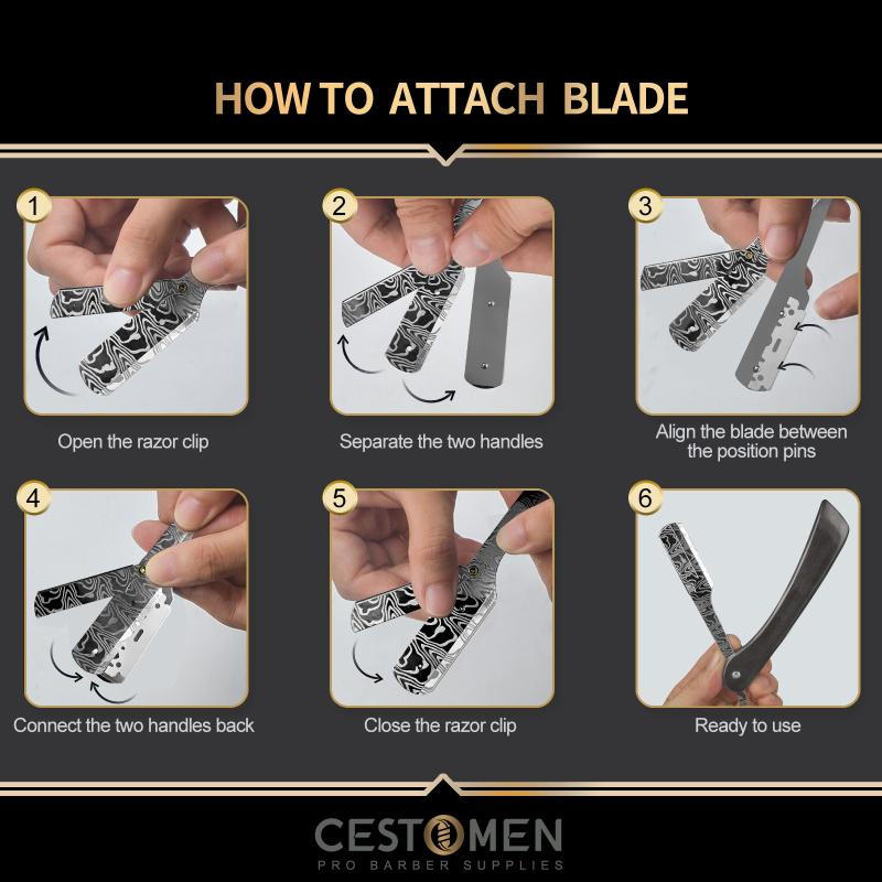 CESTOMEN Einschneidiger Rasierer aus silbernem Edelstahl mit schwarzem Holzgriff, klassischer gerader Rasierer für die Herrenrasur