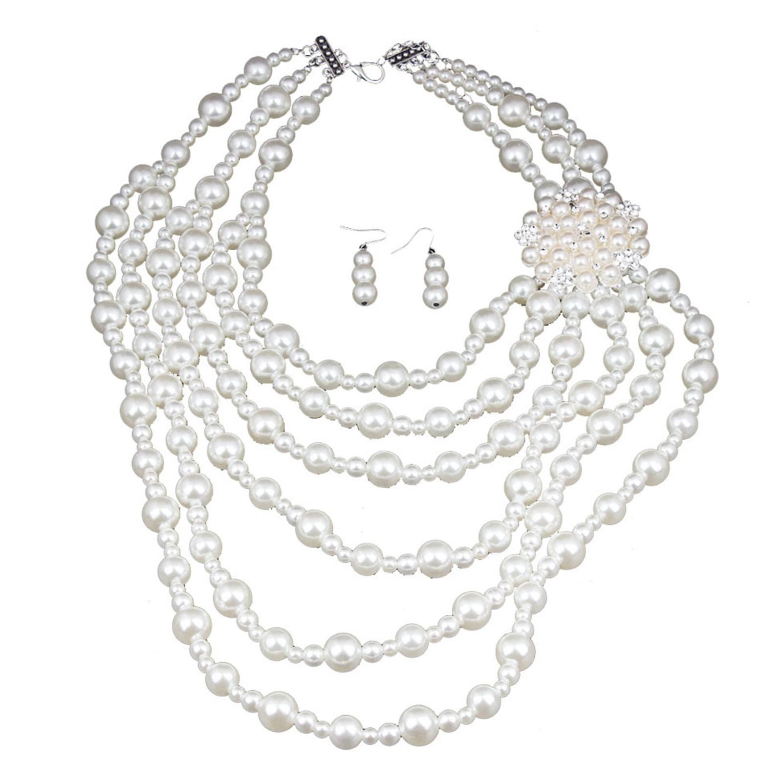 

Элегантный длинный набор ожерелья и серег, многослойный, с имитацией жемчуга, набор украшений из бусин, подходит для повседневной носки и для формальных мероприятий белый