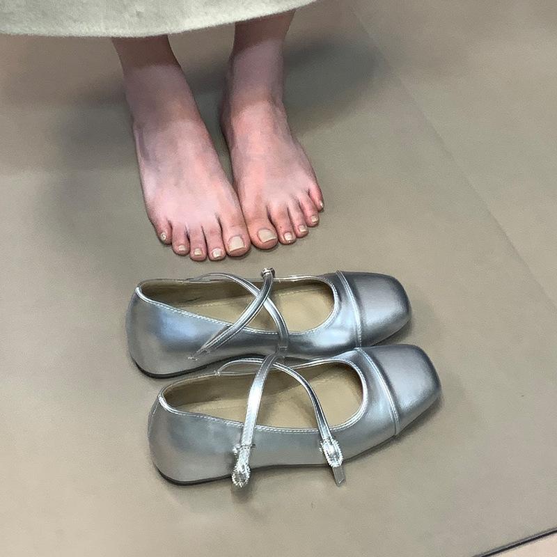 

Inner height-increasing silver square head single shoes women s new fashion cross-strap buckle Mary Jane shoes 35 серебряный