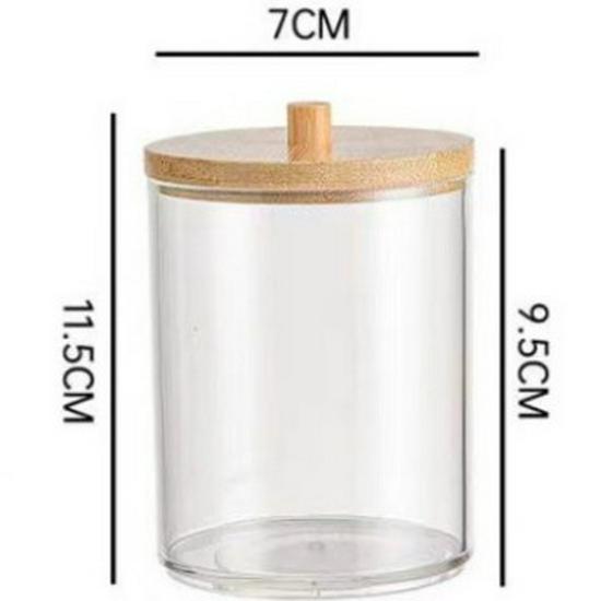 Suport transparent pentru bețișoare de bumbac cu model de diamant - capac din bambus, cutie rotundă portabilă pentru depozitarea cosmeticelor
