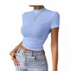 2024 Short Sleeve Pleated Round Neck Knit Cropped Slim Fit T-shirt for Europe and America