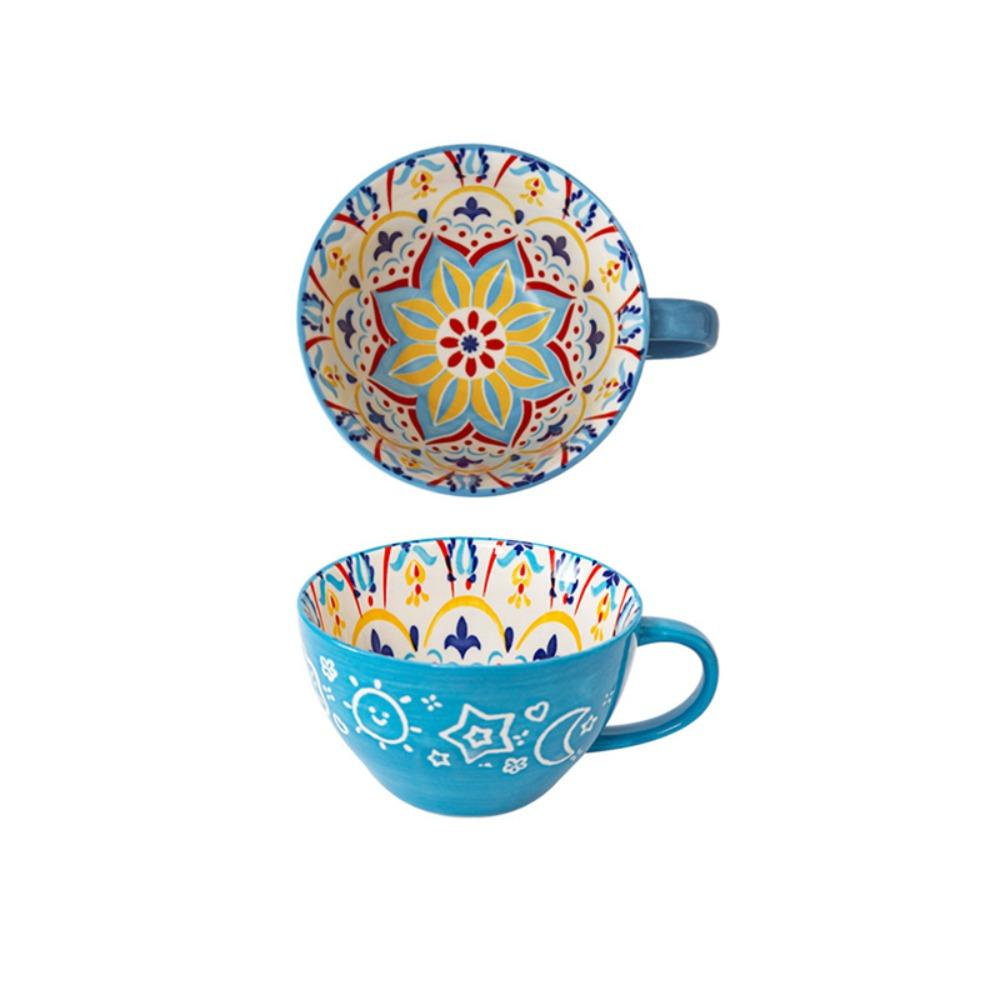 Ceramic Bohemian Breakfast Cup Retro Oatmeal Cup Multifunctional Coffee Mug  Friend Gift
