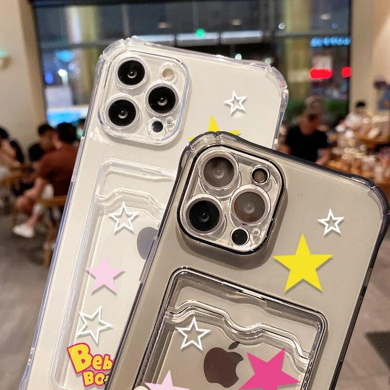 Portacarte Custodia per Telefono Stella Per iPhone 11 Custodia iPhone 12 13 14 15 Pro Max XR X XS 7 8 Plus SE 2020 Copertura in Silicone Può Inserire Foto