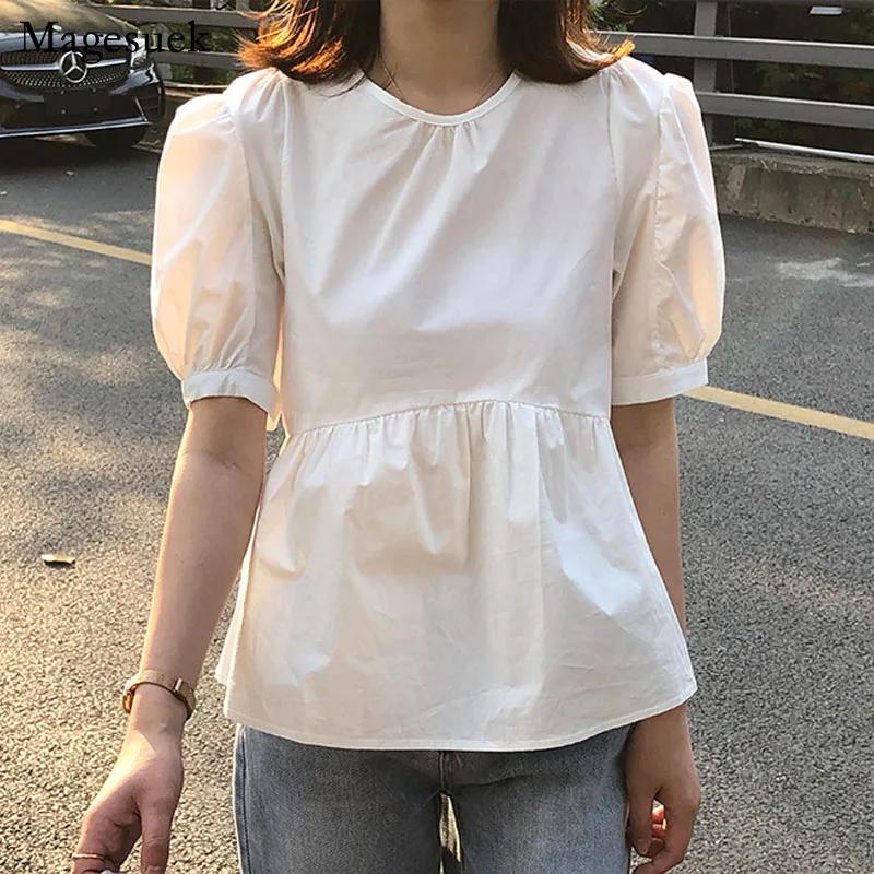 2024 Summer Vintage Womens Shirt Puff Short Sleeve Casual Slim Woman Blouses Cotton White Shirts Tops Female Blusa Mujer 14375