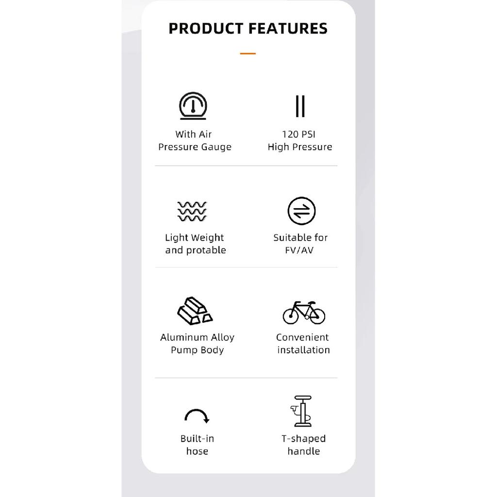 Giyo 120psi Bicycle Pump Portable Mini Bike Hand Pump Hidden Hose Design Twin Head Tire Inflator with Gauge Bicycle Accessories