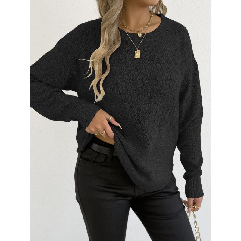 Women's Autumn Winter Pullover Top Women's Floral Velvet Knitted Sweater Casual Base Shirt Round Neck Sweater