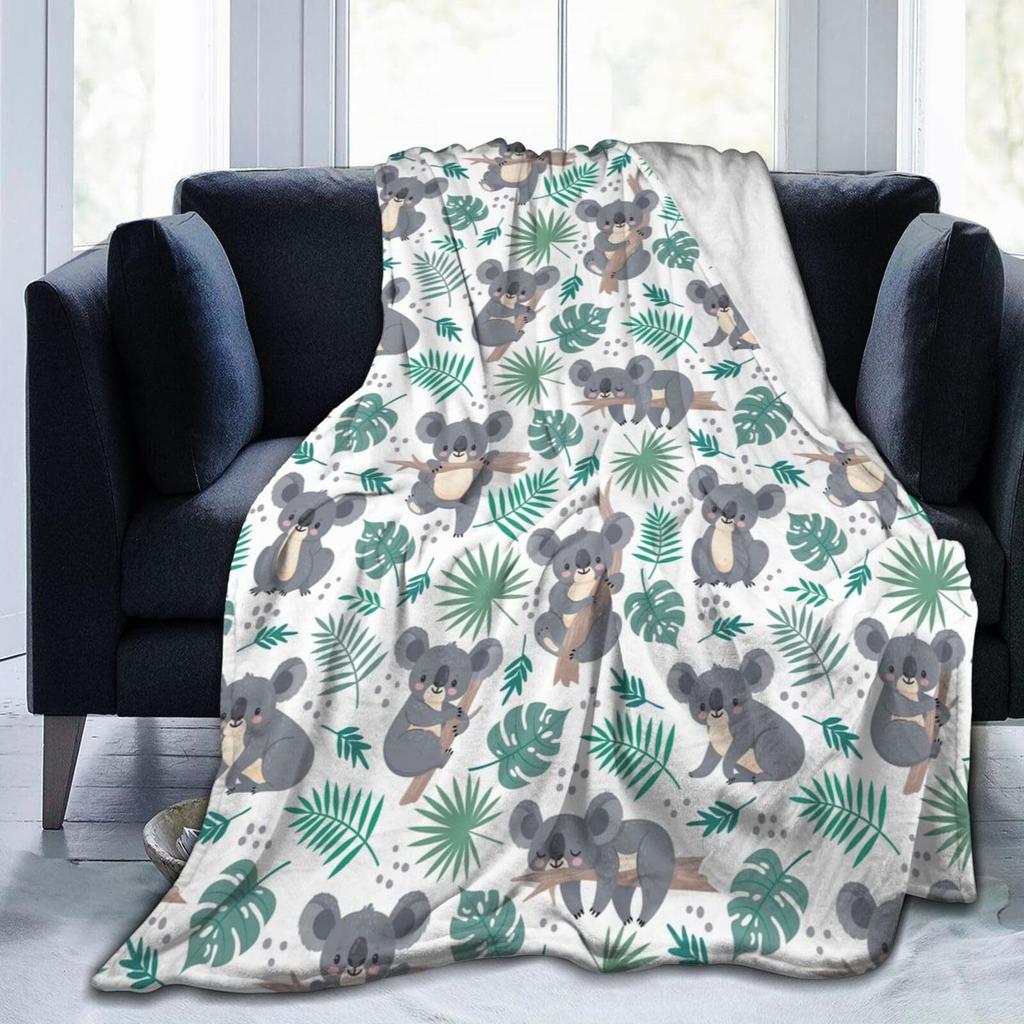 Cute Koala Animal Pattern Blanket Soft Flannel Comfortable Lightweight Suitable for Children Sofa Bedroom Living Room