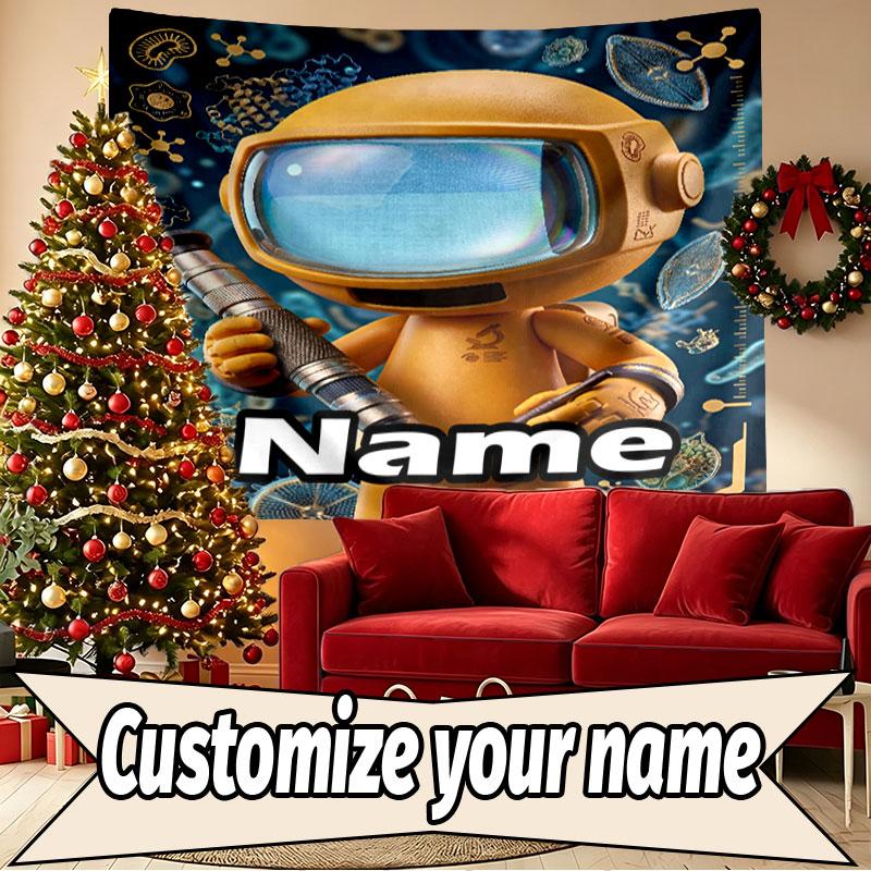 Custom Name Personalized Cosmic Bot Crew Print Tapestry, Wall Art Decor, Bedroom, Dorm, Apartment, LivingRoom, Party Backdrop, Gift for Birthday