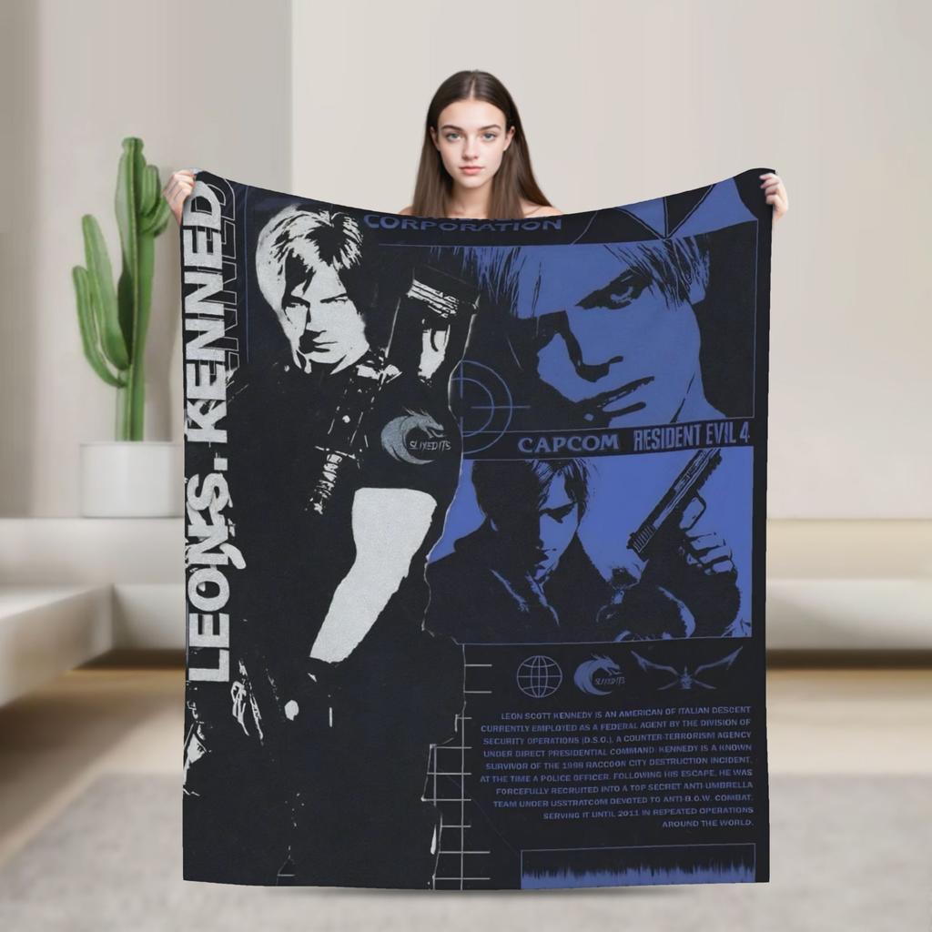 Leon Kennedy Resident Evil Warm Soft Blanket Picnic Plush Bedding Throws Fashion Outdoor Flannel Bedspread Sofa Bed Cover