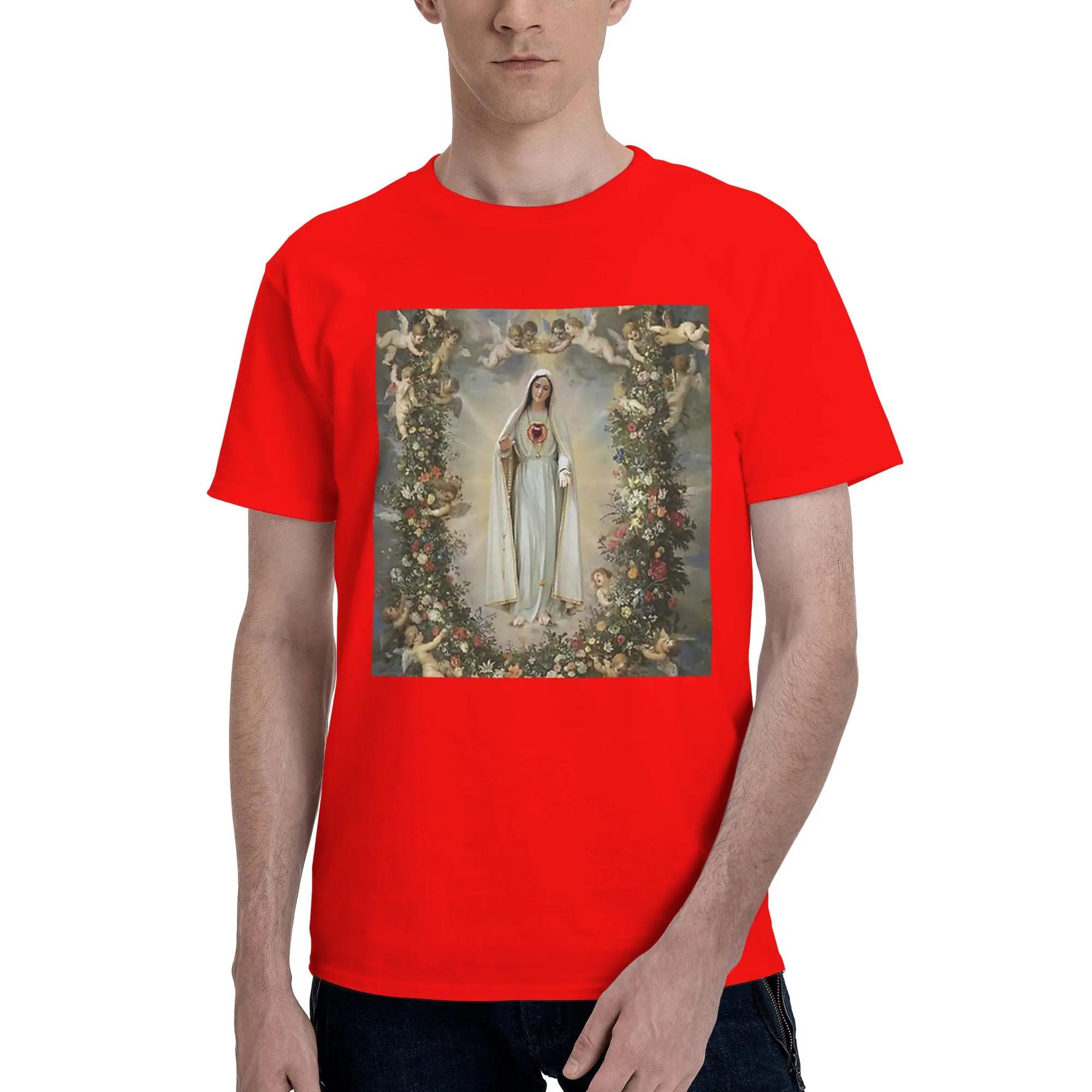 Virgin Mary Immaculate Heart of Mary Mother of God Our Lady Men TShirt Oversized T Shirts Mens Round Neck Cotton Tees Short S
