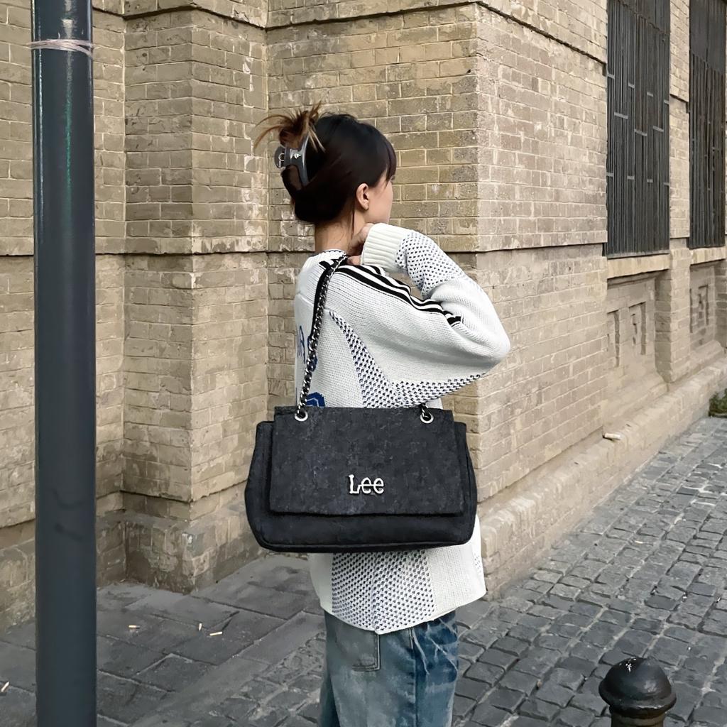 New Lee Denim Large Pocket Shoulder Bag Regular Women's Black LE240107M-801