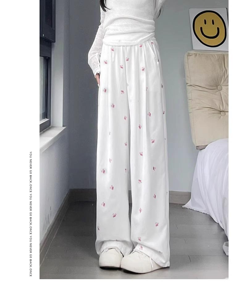 White Floral High-Waisted Yamamoto Summer 2025 Bowknot Wide-Leg Casual Pants
