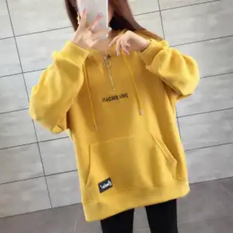 

Новая модная толстовка с капюшоном на молнии, с принтом букв, карманом-кенгуру, повседневная, свободного кроя, оверсайз, для весны и осени. L жёлтый
