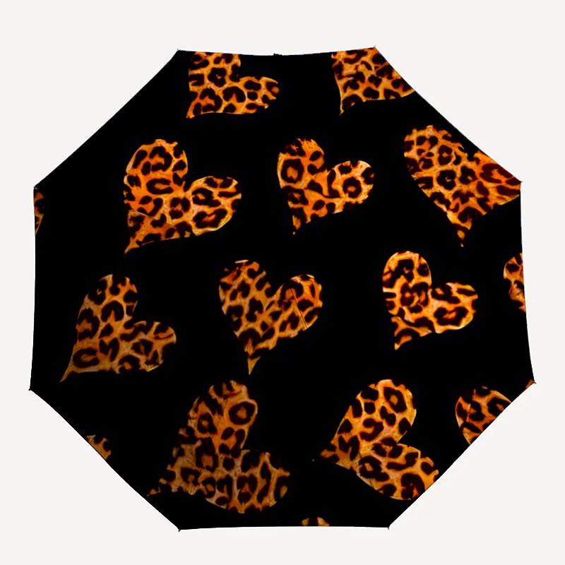 1pc Leopard print hearts Automatic Folding Umbrella. Portable collapsible design, Best birthday festival gift yy250924117