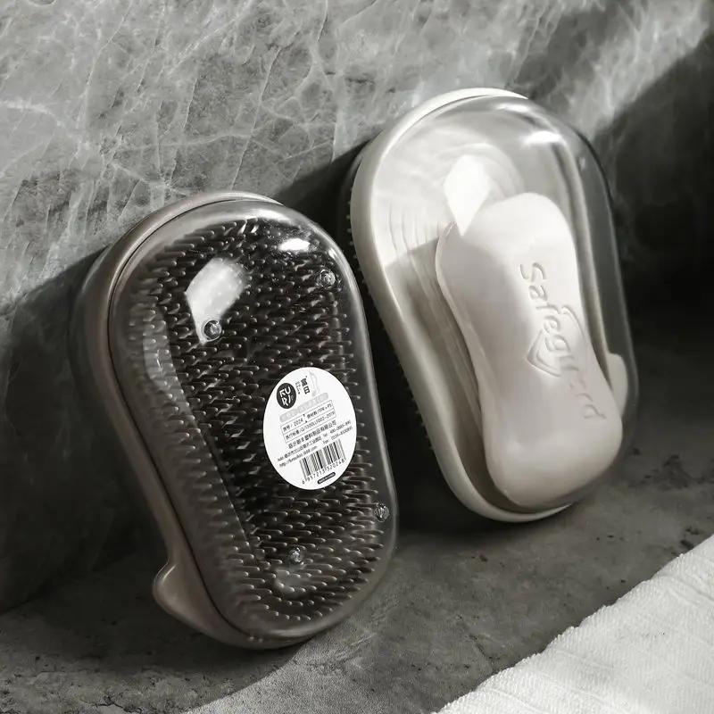 Portable Silicone Soap Dish with Double-Layer Lid - Travel Bathroom Organizer Odor-Resistant Drainage SoapHolderTray for Shower